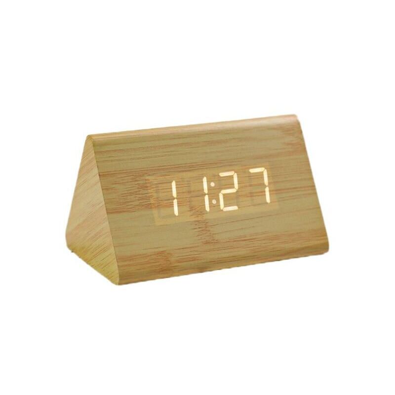 Horloge numérique en bois à lumière blanche led Triangle créatif Température et heure -Couleur bambou