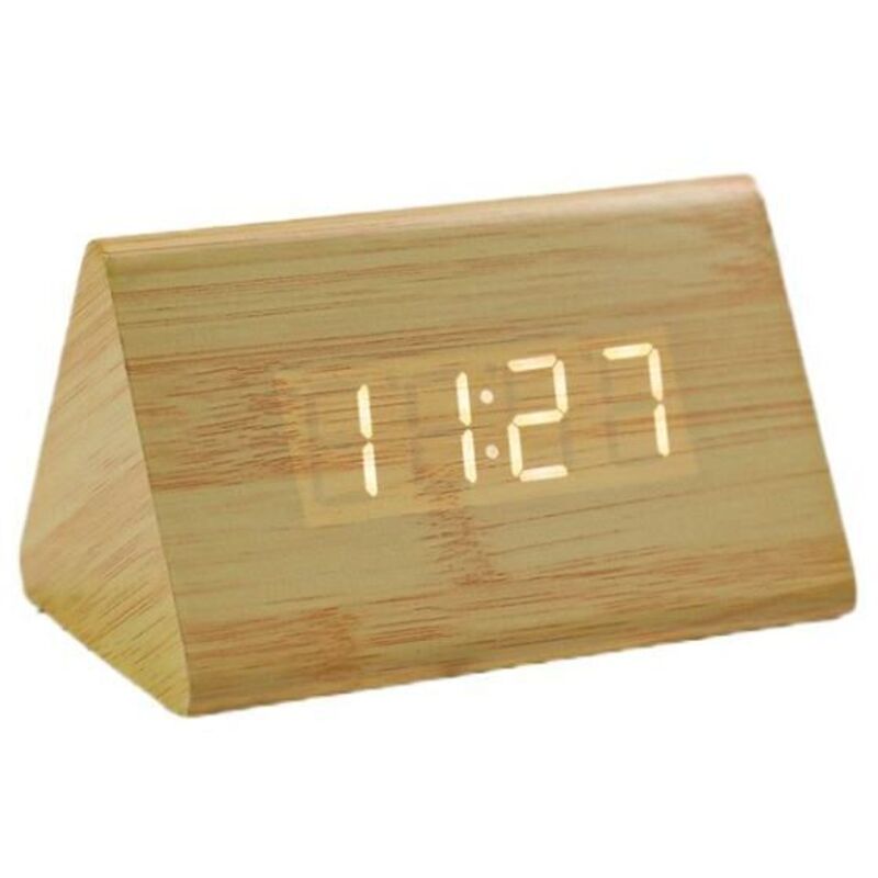 Horloge numérique en bois à lumière blanche LED Triangle créatif Température et heure -Couleur bambou