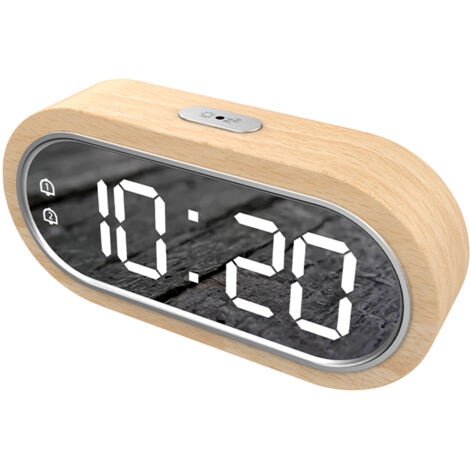 Horloge numérique en bois de hêtre double alarme Snooze réveil USB thermomètre de table électronique LED horloge de bureau en bois luminosité à 4 niveaux pour salon bureau