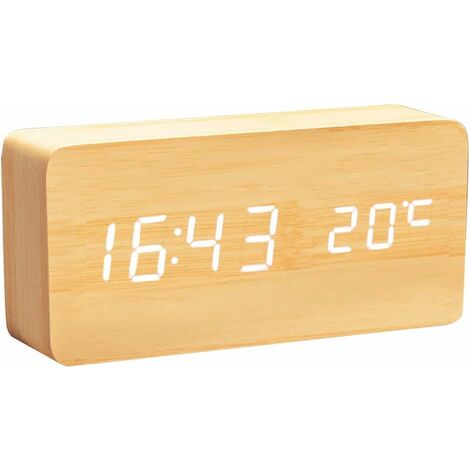 Horloge Numérique en Bois - Réveil à LED Multifonctions avec Affichage De L'heure/De La Température Et Commande pour Le Voyage à Domicile