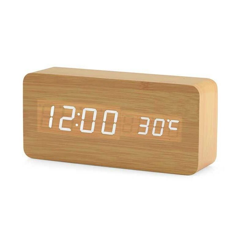 Horloge Numérique en Bois - Réveil à LED Multifonctions avec Affichage De L'heure/De La Date/De La Température Et Commande Vocale pour Le Voyage à