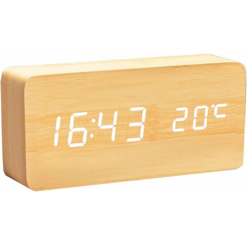 Horloge Numérique en Bois - Réveil à led Multifonctions avec Affichage De L'heure/De La Température Et Commande pour Le Voyage à Domicile