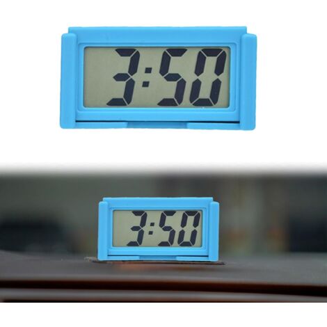 Horloge Numérique LCD - 1 Unité - Plastique Bleu - Affichage Date Heure - Tableau De Bord Voiture Bureau - Compact