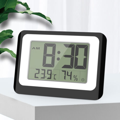 Horloge numérique LCD 19,7 cm (version améliorée), noire