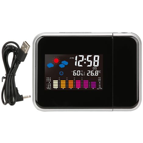 Horloge Numérique LCD avec Projection, Alarme, Thermomètre et Hygromètre Multifonction - Modèle PrécisionTime - Ecran Couleur 15x11cm, ABS, 180° Rotatable Projecteur, Affichage Celsius/Fahrenheit