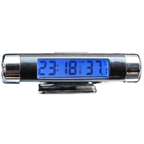 Horloge numérique LCD de température et de temps pour voiture avec lumière noire bleue pour voiture, vélo, moto, camion, 86 x 20 mm