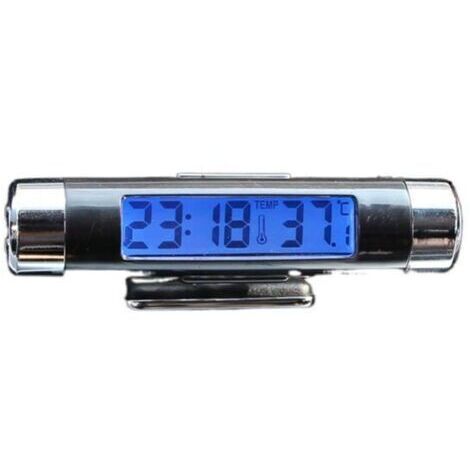 Horloge numérique LCD de température et de temps pour voiture avec lumière noire bleue pour voiture, vélo, moto, camion, 86 x 20 mm