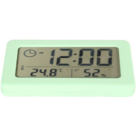 Horloge numérique LCD multifonctionnelle, silencieuse, détection de lumière nocturne, alarme électronique pour la maison et la chambre à coucher, vert-Crezuo