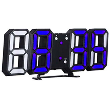 Horloge numérique LED 3D, horloge de table électronique, réveil, horloge murale lumineuse à suspendre, boîtier noir, affichage bleu
