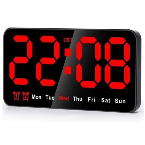 Horloge NuméRique LED de 9Pouces, Grand éCran avec 45284Heures, Gros Chiffres, Petite Horloge Murale Silencieuse (Rouge) CLOCK