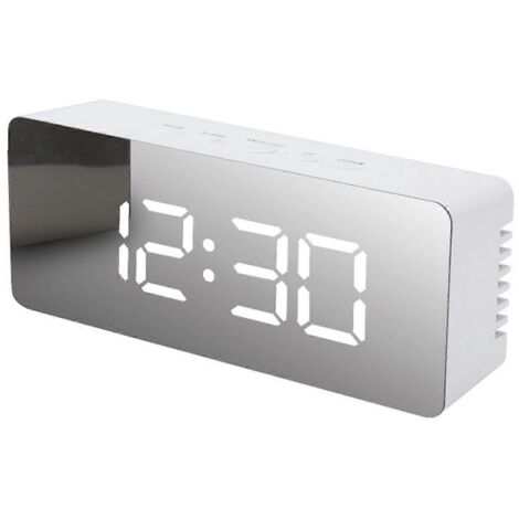 Horloge numérique LED miroir pour chambre ou voyage, horloge de table électronique, blanche
