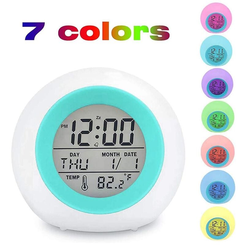 Feiyue - Horloge numérique pour étudiants pour garçons et filles, lumière changeante à 7 couleurs