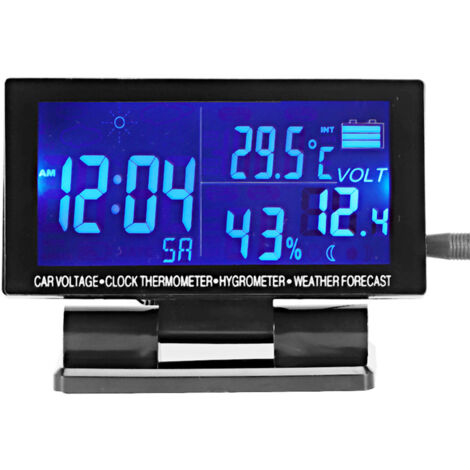 Horloge numérique pour voiture, thermomètre et hygromètre pour voiture, voltmètre pour véhicule avec prévisions météo