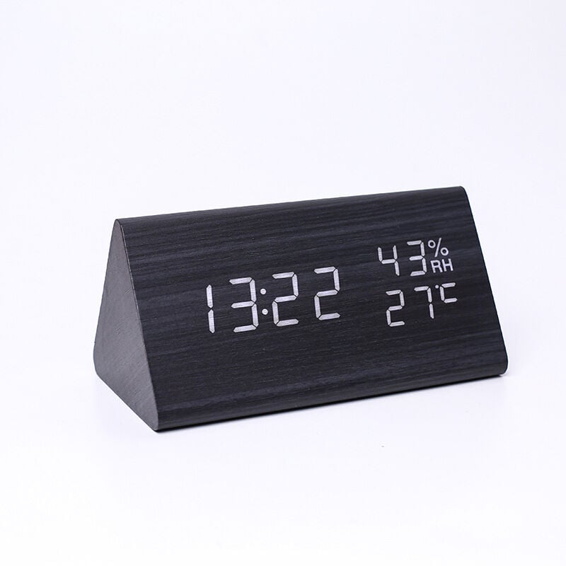 Horloge Numérique, Reveil Matin Bois Reveil Numerique avec 2 Réglages d'Alarme, Réveil Électronique Alimenté par usb Reveil Digital ,Horloge - black