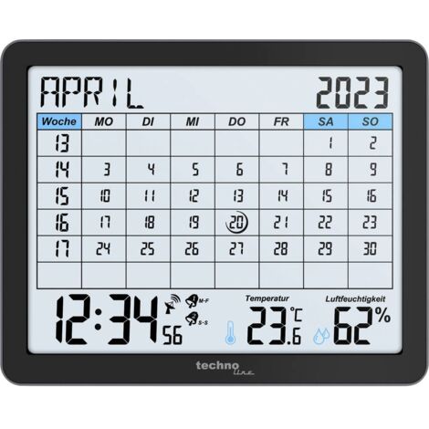 Horloge numérique WT2600 – Affichage calendrier et température intérieure – 2 alarmes avec fonction Snooze – Couleur noir – Techno Line