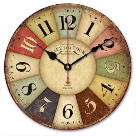 Horloge Pendule Murale en Bois Shabby Style Rétro Rose - Vintage - 30 cm