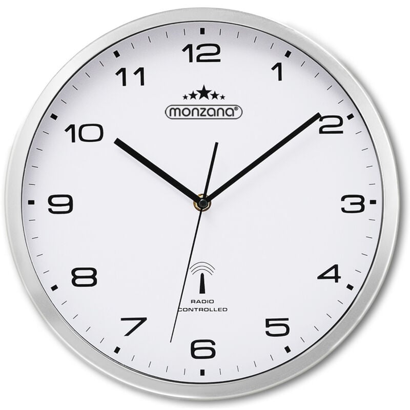 Monzana - Horloge murale radio pilotée à quartz silencieuse blanc/argent ø 31cm trotteuse Changement d'heure automatique