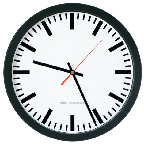 Horloge radio-réveil murale Ku.noir D.300mm barre 1,5V D.300mm
