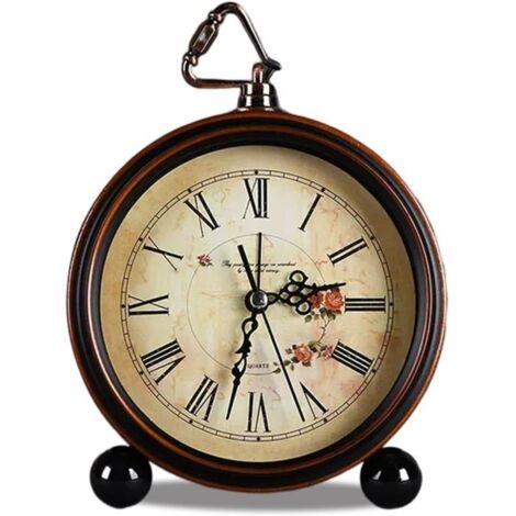 Horloge rétro classique, réveil de bureau de table silencieux vintage en métal de style européen -Style E