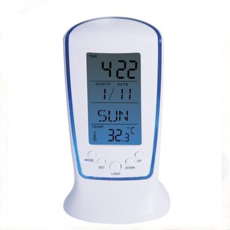 Horloge Réveil avec Thermomètre et Affichage des Températures, Électronique LED Digital, Rétro-Éclairage Bleu