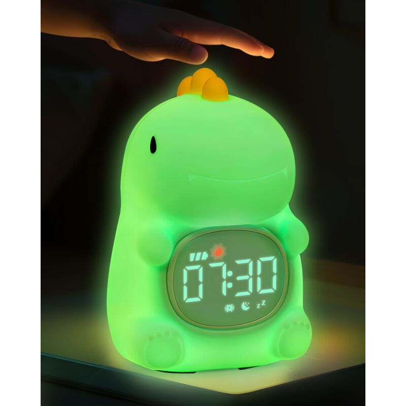Horloge Réveil Dinosaure avec Veilleuse pour Enfants, Lampe Rechargeable en Silicone, Lampe Animaux Mignonne de Bureau, Compagnon Idéal pour Le