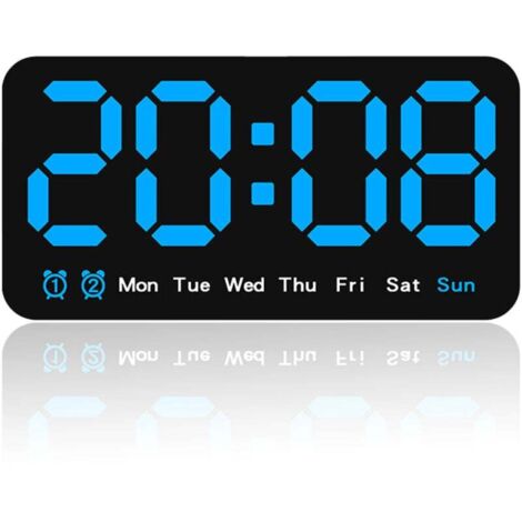 Horloge/Réveil Murale Numérique Grand Format - Chiffres Lumineux, Double Alarme, 3 Intensités Lumineuses