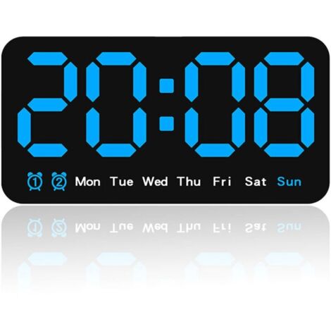 Horloge/Réveil Murale Numérique Grand Format - Chiffres Lumineux, Double Alarme, 3 Intensités Lumineuses