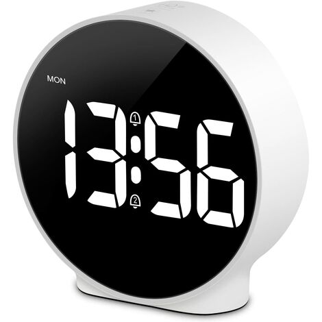 Horloge Réveil numérique LED 10 cm Petite horloge de bureau Double alarme Snooze Dimmable Day Set Affichage de la semaine 12/24H Filaire électrique/Fonctionnement sur batterie (Mode d'économie d'énergie après 8 s) Blanc (pas de batterie et adaptateur) - B