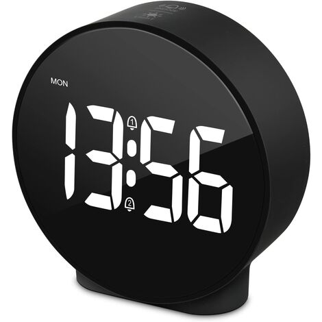 Horloge Réveil numérique LED 10 cm Petite horloge de bureau Double alarme Snooze Dimmable Day Set Affichage de la semaine 12/24H Filaire électrique/fonctionnement sur batterie (mode économie d'énergie après 8 s) Noir (pas de batterie et adaptateur) - Le n
