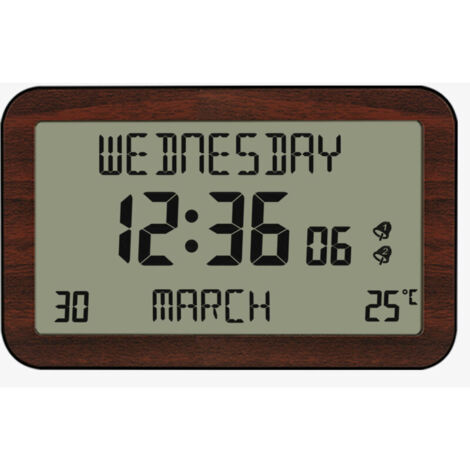 Horloge Réveil Numérique Murale Radiopilotée - Calendrier Date Jour et Heure - Grands Chiffres - 6 Langues - 2 Alarmes - Température Ambiante - Murale ou sur Pied