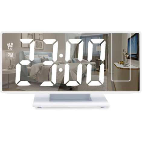 Horloge réveil projection chambre, affichage réglable, port USB, format 12/24h, luminosité variable