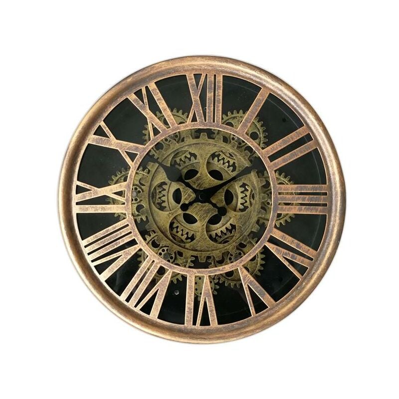 Horloge ronde dorée mécanisme apparent 25x6x25cm