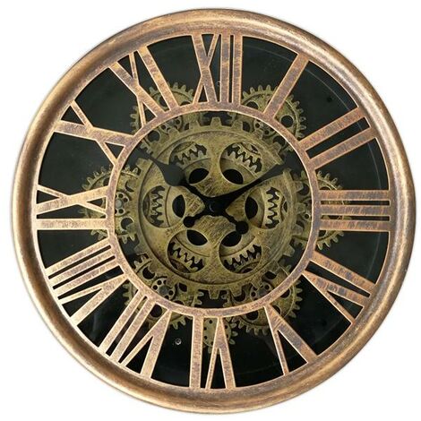 Horloge ronde dorée mécanisme apparent 25x6x25cm