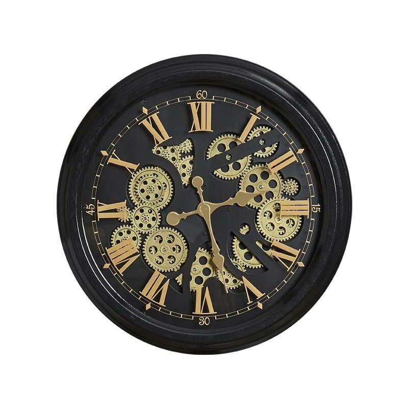 Horloge ronde noire et dorée mécanisme apparent 52x9x52cm