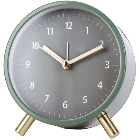 Horloge silencieuse, réveil de chambre minimaliste salon horloge de table spéciale mode, réveil de siège vert batterie