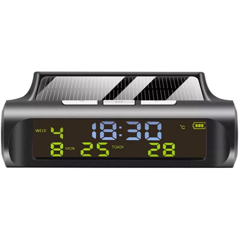 Horloge Solaire Voiture Horloge Solaire Automatique avec Calendrier Hebdomadaire, Mensuel, Affichage L'Heure et la Température Horloge Entièrement