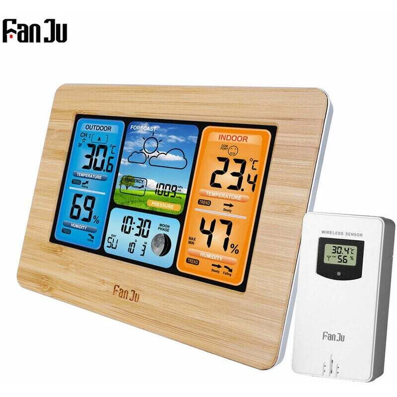 Horloge station météo multifonction sans fil avec hygromètre de température intérieure et extérieure, dotée d'un capteur extérieur et d'un câble
