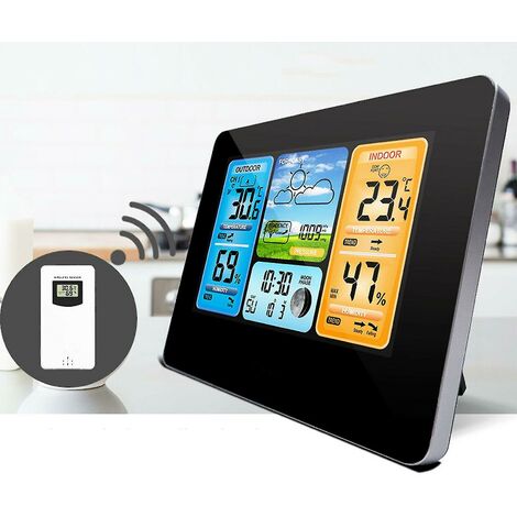 Horloge Station Météo Sans Fil Couleur Numérique Lcd Prévision Thermomet