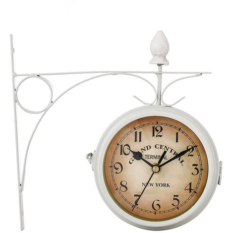 Horloge suspendue rétro Double face en métal, support à piles, pour l&39extérieur et l&39intérieur, décoration de comptoir de Bar, salon,1Pc-White