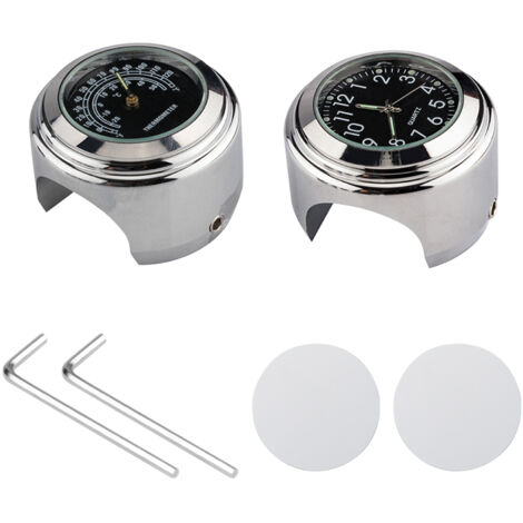 Horloge universelle pour guidon de moto, thermomètre de vélo, remplacement étanche pour motos, vélos, guidons de 22 mm à 25,4 mm, 7/8''- 1'', coque argentée, cadran noir, horloge + thermomètre