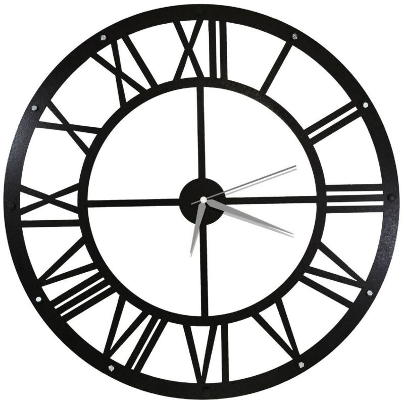Epikasa - Horloge Murale Vintage 2, Métal, Noir, Argent, 50x0,16x50 cm