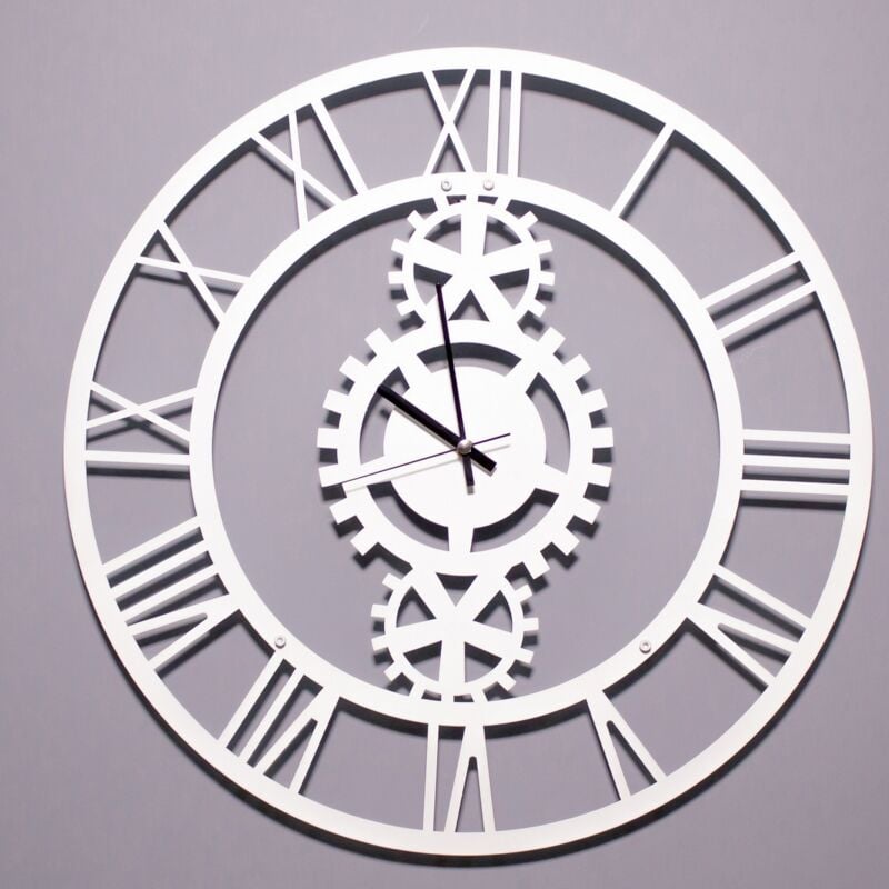 Epikasa - Horloge Murale Vintage 6, Métal, Blanc, Noir, 50x1,5x50 cm