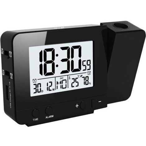 Horloges à Projection, Réveil électronique Projection Murale avec Double Alarme, 12/24 Heures, Date, Humidité de l'écran Température Intérieure (Noir)-