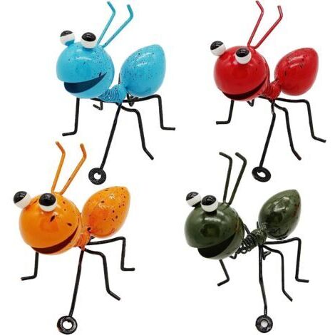 Hormigas de metal, juego de 4 figuras de jardín de metal, aptas para interior y exterior