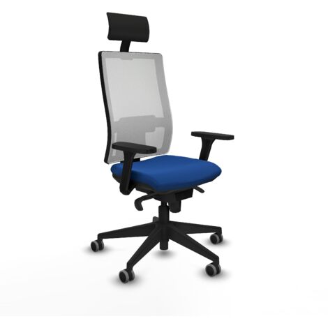 Horna sincro malla blanca similpiel azul brazos 3D base piramidal cabecero fijo ruedas 65mm engomadas