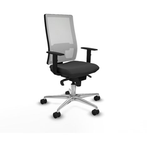 Horna sincro malla blanca similpiel gris oscuro brazos 1D base aluminio  ruedas 65mm nailon
