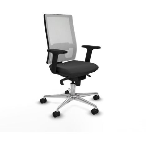 Horna sincro malla blanca similpiel gris oscuro brazos 2D base aluminio  ruedas 65mm nailon