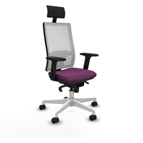 Horna sincro malla blanca similpiel morado brazos 2D base blanca cabecero fijo ruedas 65mm nailon