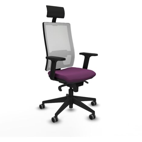 Horna sincro malla blanca similpiel morado brazos 2D base piramidal cabecero fijo ruedas 65mm engomadas