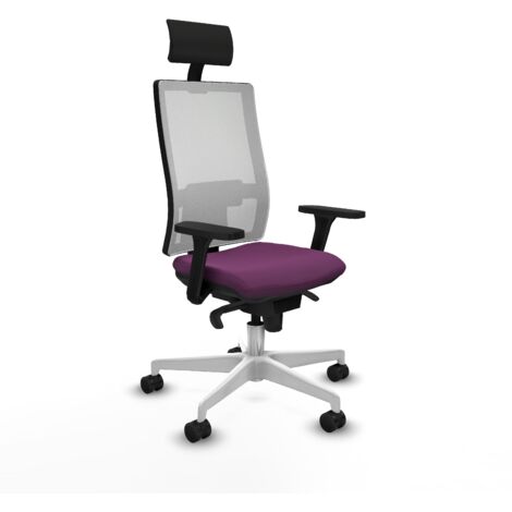 Horna sincro malla blanca similpiel morado brazos 3D base blanca cabecero fijo ruedas 65mm nailon